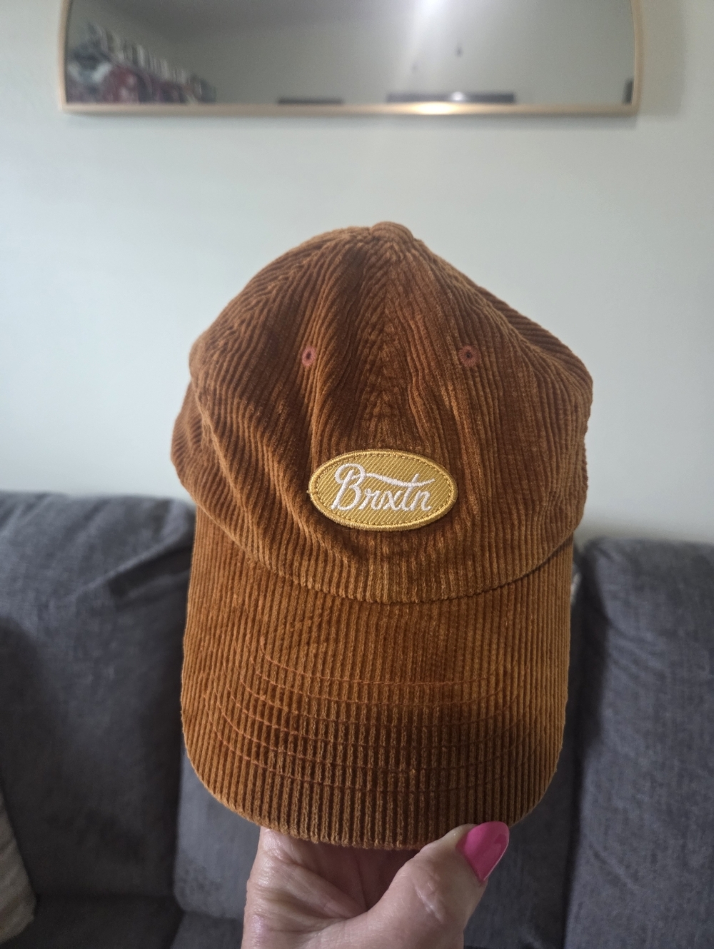 Brixton Corduroy Baseball Cap in Brown with Black Trim
